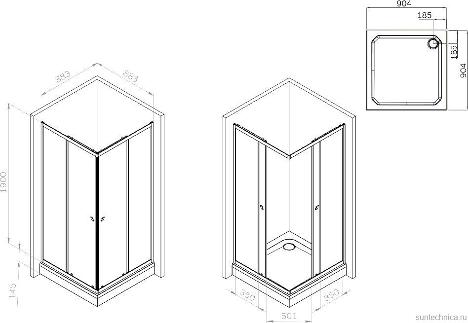 Душевой уголок AM.PM Sunny W87G-403-9090-BT 90x90 см, черный матовый