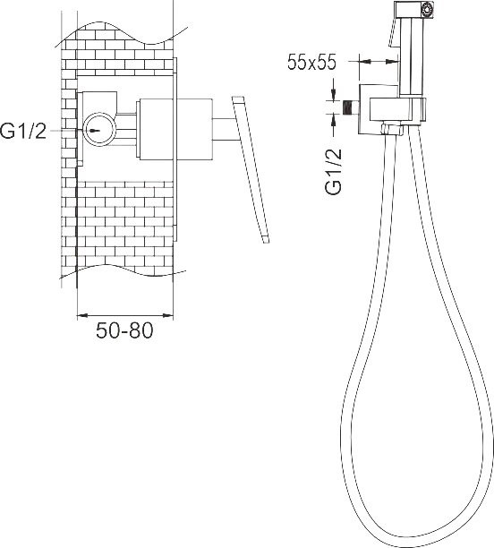 Гигиенический душ Rose R1605F со смесителем, С ВНУТРЕННЕЙ ЧАСТЬЮ, белый,хром
