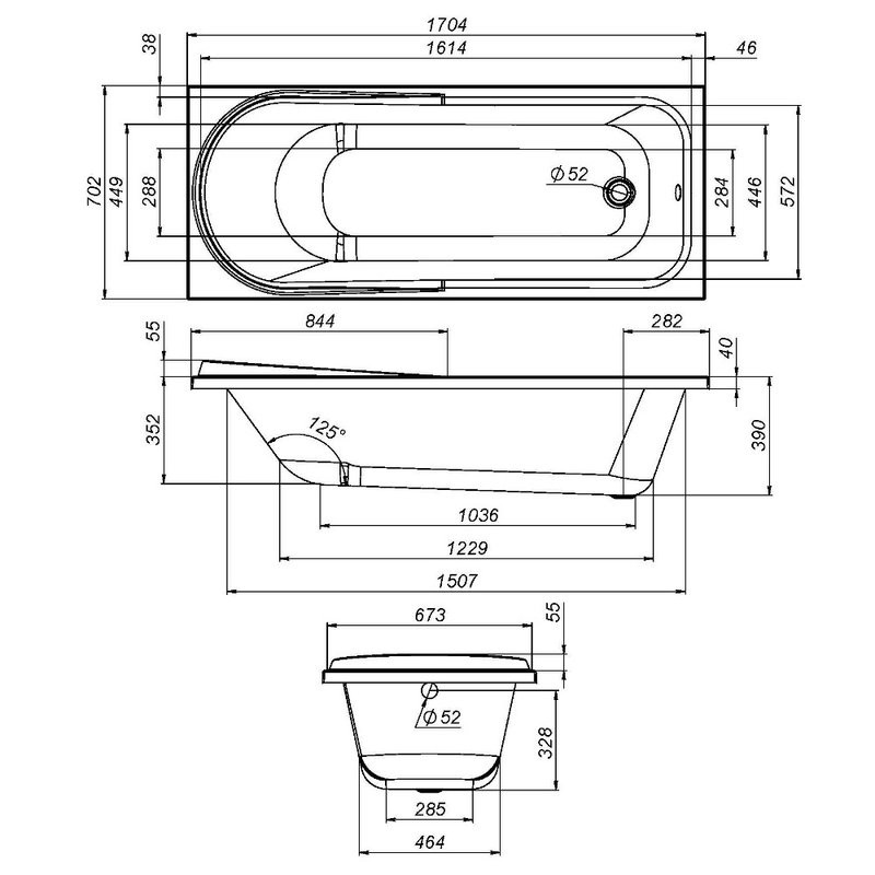Акриловая ванна AM.PM Like W80A-170-070W-A без опоры 170x70 см, пристенная, белая