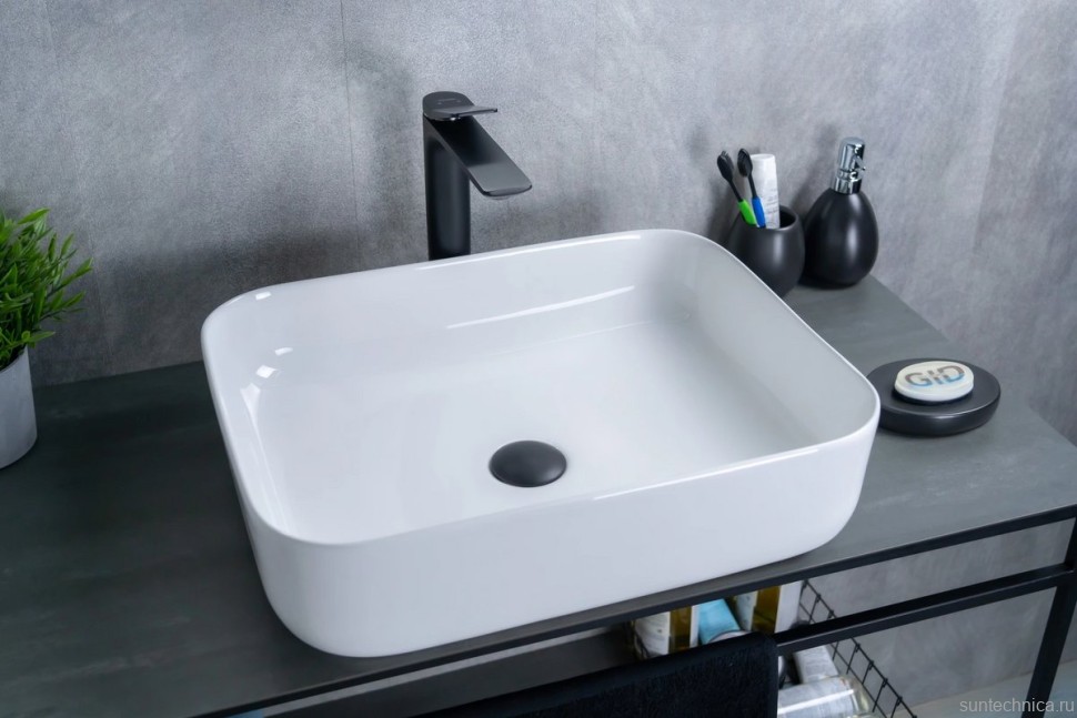 Накладная раковина GID Geometrico D1304 50 глянцевая белая, прямоугольная, фаянс