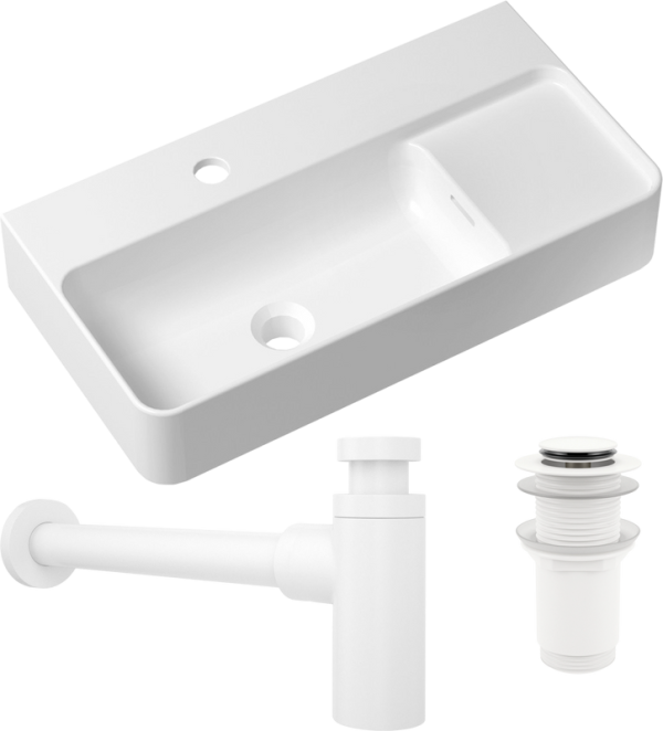 Комплект Накладная раковина Lavinia Boho Bathroom Sink Slim 33311011 + Донный клапан Wellsee Drainage System 182138000 матовый белый + Сифон 182108000 белый