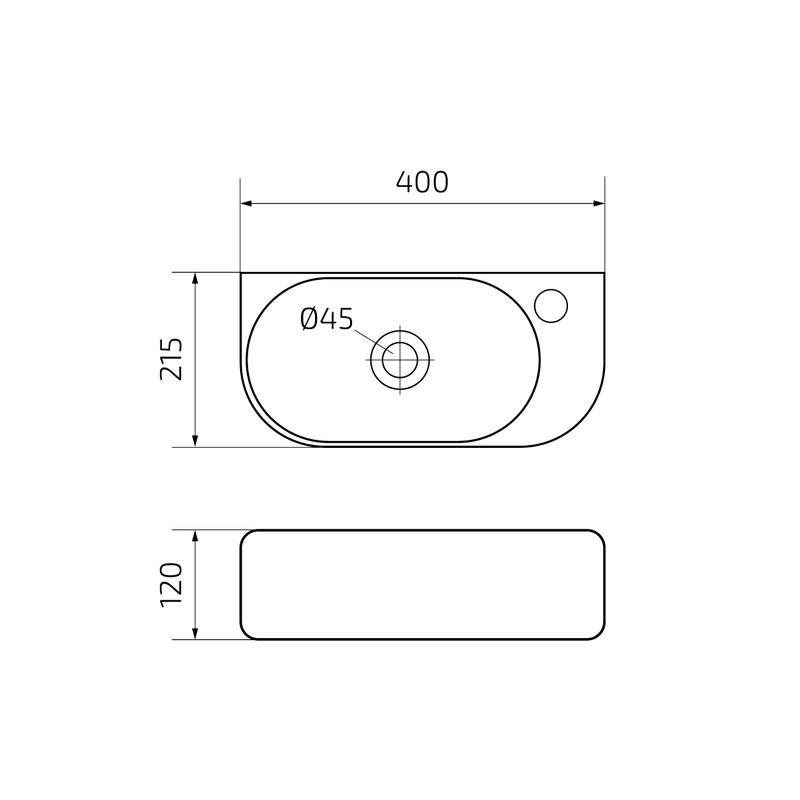 Раковина маленькая в туалет GID Suspendido N9274L 40 глянцевая белая, прямоугольная, фаянс