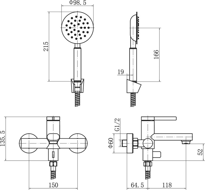 Смеситель для ванны с душем Fashun A53030 сатин