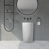 Раковина напольная Abber Stein AS2501-H 50 матовая белая, круглая, моноблок, искусственный камень