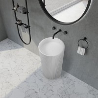 Раковина напольная Abber Stein AS2501-H 50 матовая белая, круглая, моноблок, искусственный камень