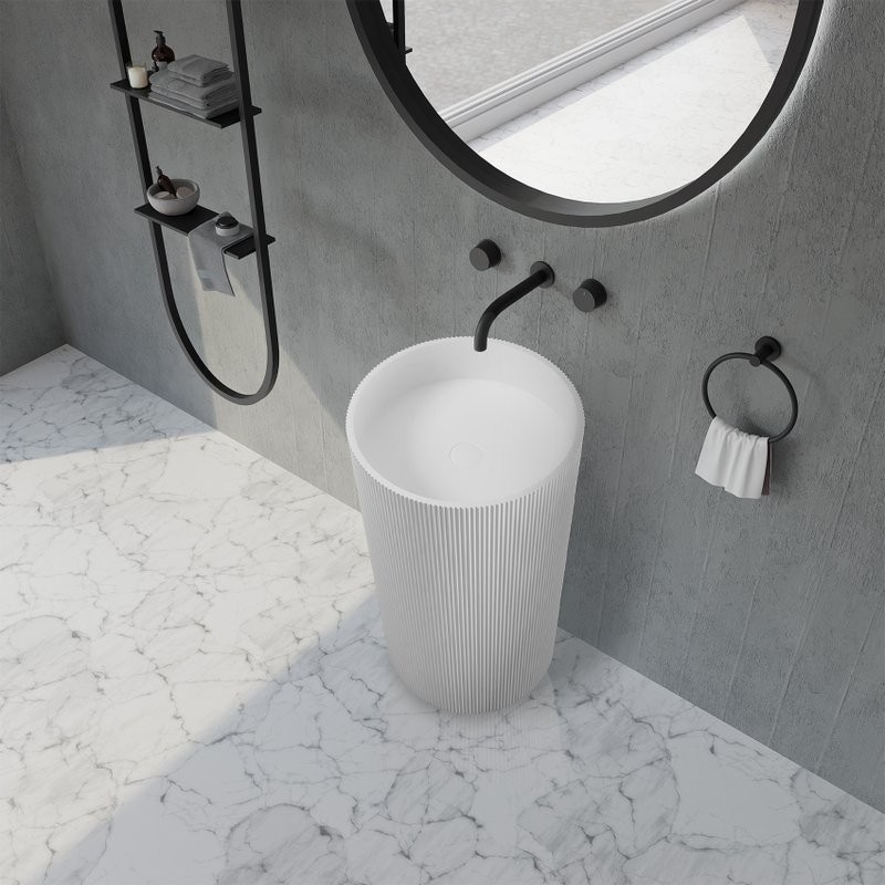 Раковина напольная Abber Stein AS2501-H 50 матовая белая, круглая, моноблок, искусственный камень