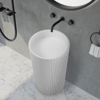 Раковина напольная Abber Stein AS2501-H 50 матовая белая, круглая, моноблок, искусственный камень