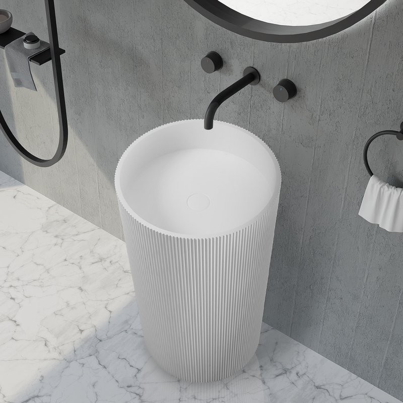 Раковина напольная Abber Stein AS2501-H 50 матовая белая, круглая, моноблок, искусственный камень