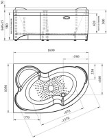 Акриловая ванна Radomir Vannesa Massage Ирма баланс, L 160x105 см, угловая, левая, пристенная, с гидромассажем, белая, асимметричная, с каркасом, с экраном, с сиденьем, со сливом-переливом