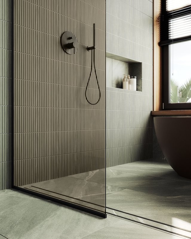 Душевая перегородка Maybahglass MGD-691-6у 89 см, профиль черный, стекло бронза