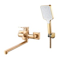 Смеситель с длинным изливом для ванны Shevanik S9902G золотой сатин Смеситель с длинным изливом для ванны Shevanik S9902G золотой сатин