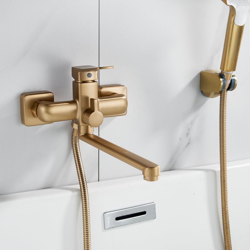 Смеситель с длинным изливом для ванны Shevanik S9902G золотой сатин