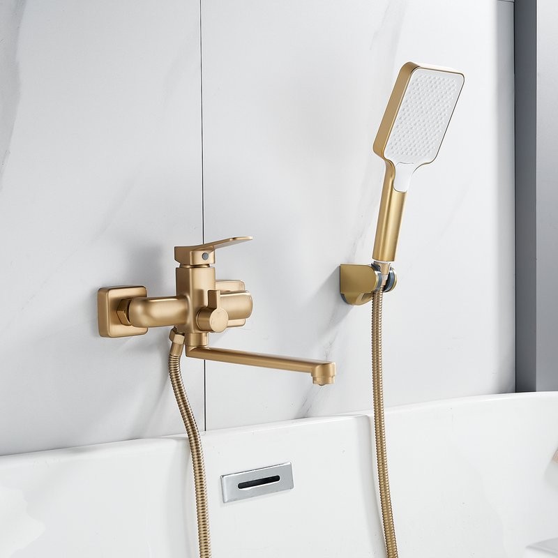 Смеситель с длинным изливом для ванны Shevanik S9902G золотой сатин