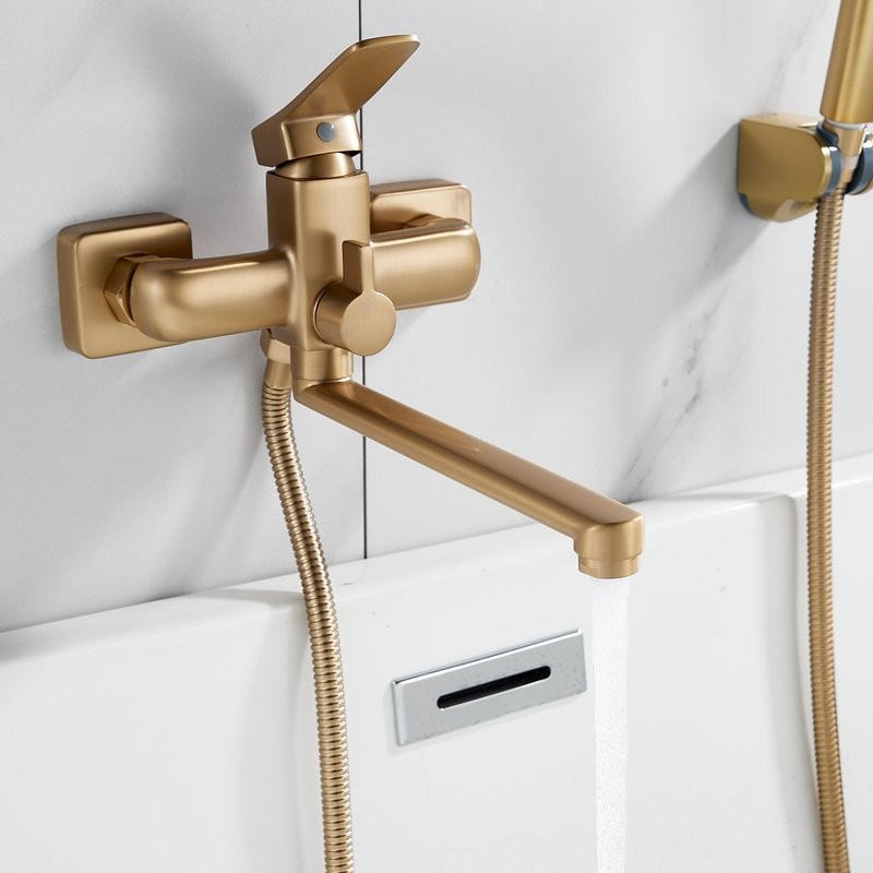 Смеситель с длинным изливом для ванны Shevanik S9902G золотой сатин