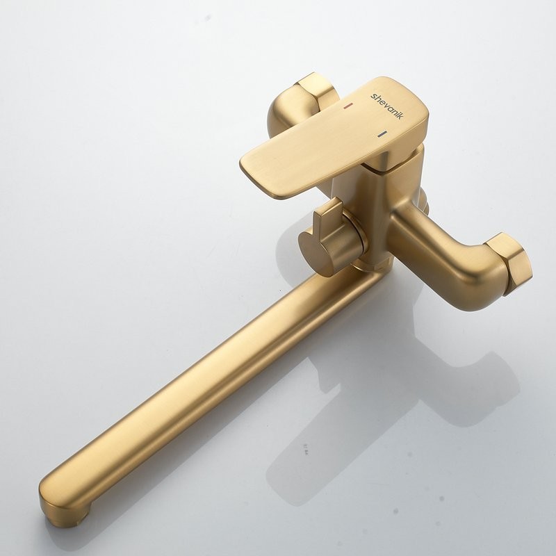 Смеситель с длинным изливом для ванны Shevanik S9902G золотой сатин