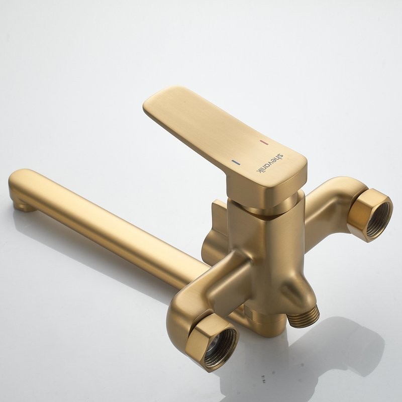 Смеситель с длинным изливом для ванны Shevanik S9902G золотой сатин