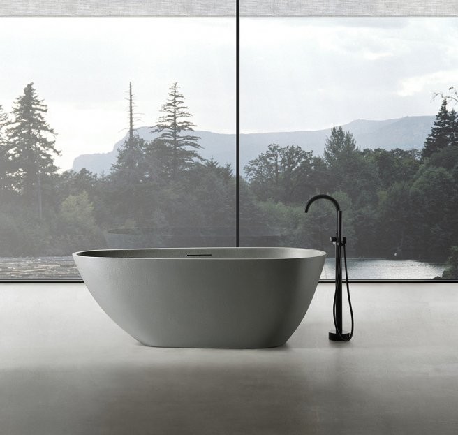 Ванна из искусственного камня Abber Dortmund AM9911MLG 170x75 см, отдельностоящая, матовая светло-серая, овальная