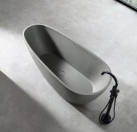 Ванна из искусственного камня Abber Dortmund AM9911MLG 170x75 см, отдельностоящая, матовая светло-серая, овальная