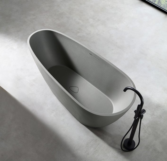 Ванна из искусственного камня Abber Dortmund AM9911MLG 170x75 см, отдельностоящая, матовая светло-серая, овальная