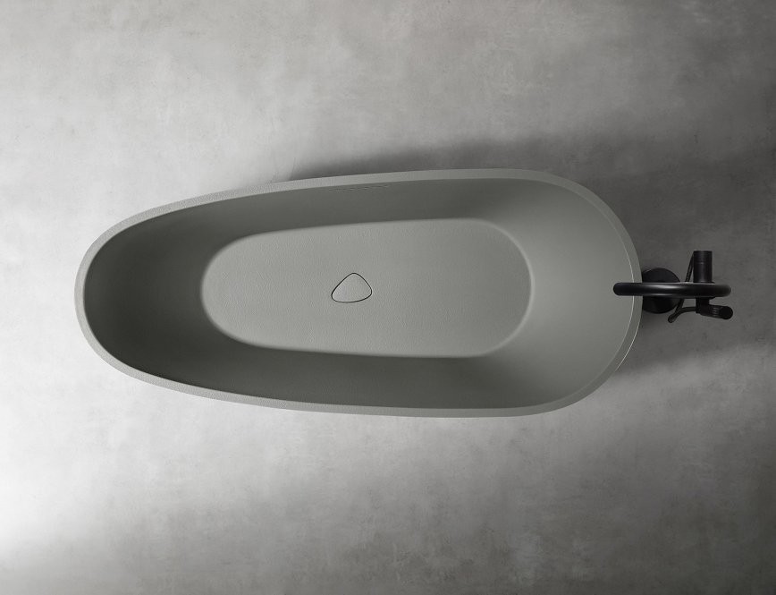 Ванна из искусственного камня Abber Dortmund AM9911MLG 170x75 см, отдельностоящая, матовая светло-серая, овальная