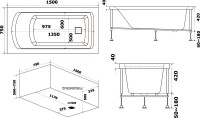 Акриловая ванна Bas Аякс 150x75 см, пристенная, белая, с каркасом