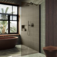 Душевая перегородка Maybahglass MGD-679-6ш 109 см, профиль черный, стекло бронза матовое