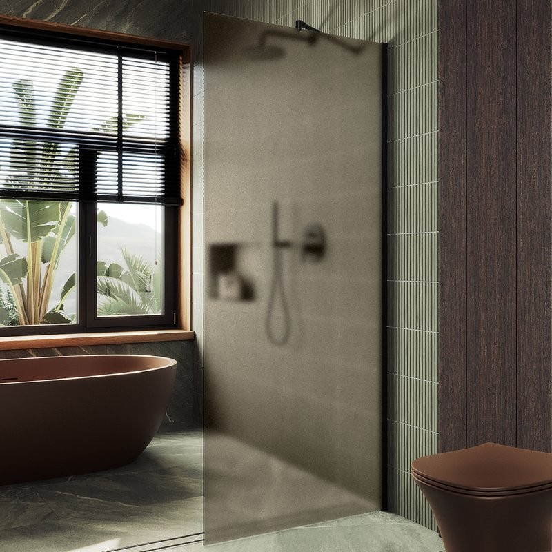 Душевая перегородка Maybahglass MGD-679-6ш 109 см, профиль черный, стекло бронза матовое