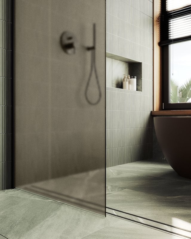 Душевая перегородка Maybahglass MGD-679-6ш 109 см, профиль черный, стекло бронза матовое