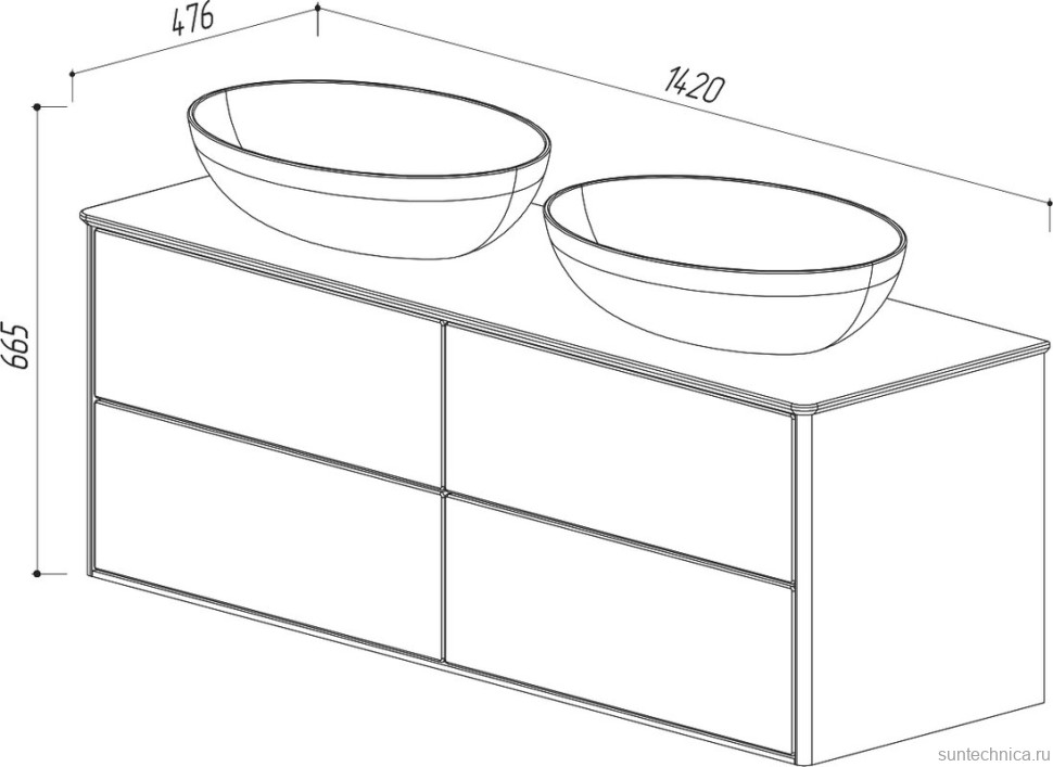 Тумба с раковиной Belux Джаз 140 подвесная, белая глянцевая, раковина Турин 61