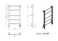 Полотенцесушитель электрический Grota Costa 430х800 RAL9016 EL 80x45 см, подключение справа, слева, скрытое подключение справа, матовый белый, лесенка, из стали