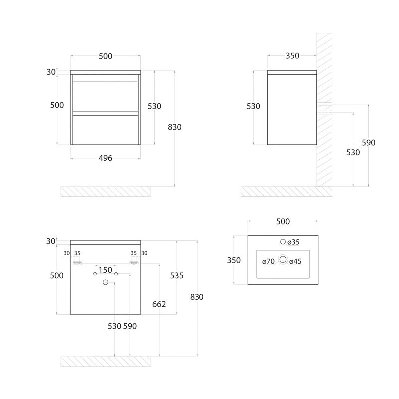Тумба с раковиной Art&Max Family-M 50 подвесная, bourbon oak