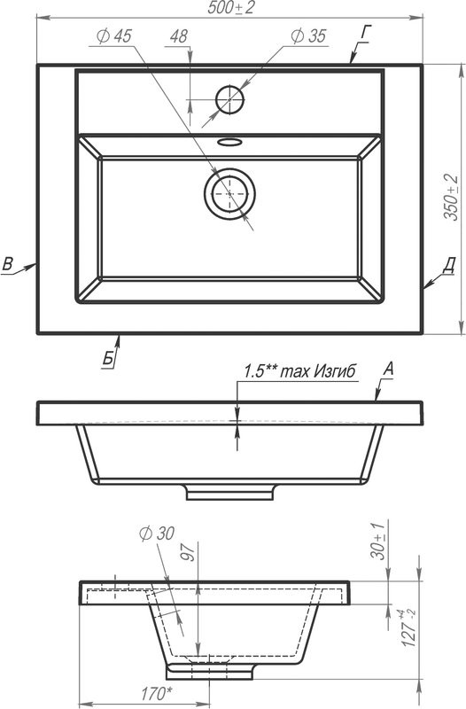 Тумба с раковиной Art&Max Family-M 50 подвесная, bourbon oak