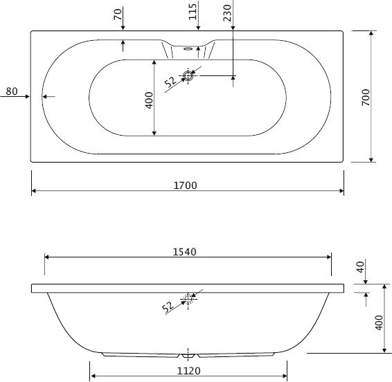 Акриловая ванна Cezares Calisto 170x70 см, пристенная, белая, с каркасом