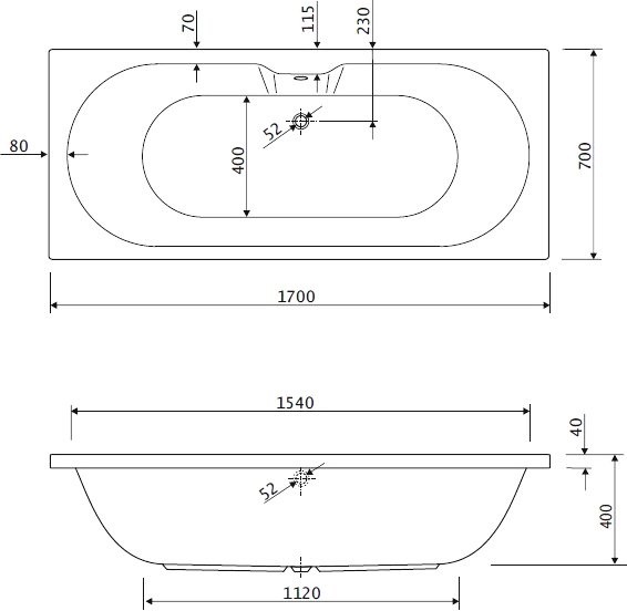 Акриловая ванна Cezares Calisto 170x70 см, пристенная, белая, с каркасом