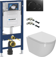 Комплект Унитаз подвесной Bauedge Bau Dream Hurricane 5 Inclosed безободковый, с микролифтом + Инсталляция Geberit Duofix UP 320 111.300.00.5 + Крепления 111.815.00.1 к стене + Кнопка Sigma 01 115.770.DW.5 черная
