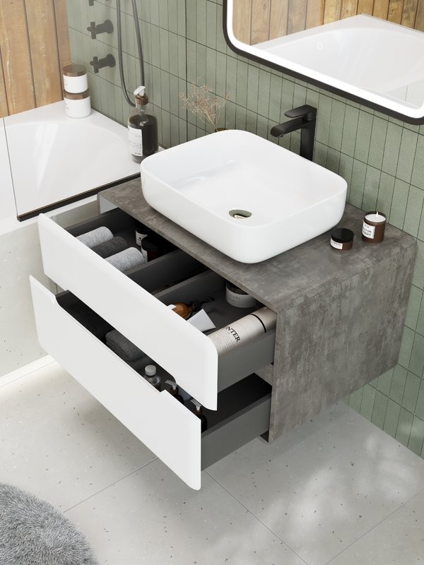 Тумба с раковиной Art&Max Genova 80 подвесная, 2 ящика, бетон бромо