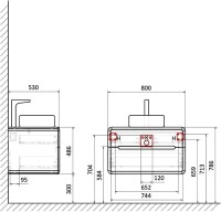 Тумба с раковиной Art&Max Genova 80 подвесная, 2 ящика, бетон бромо