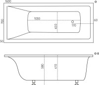 Ванна из искусственного камня Marmo Bagno Алесса 160x70 см, встраиваемая, белая, на ножках