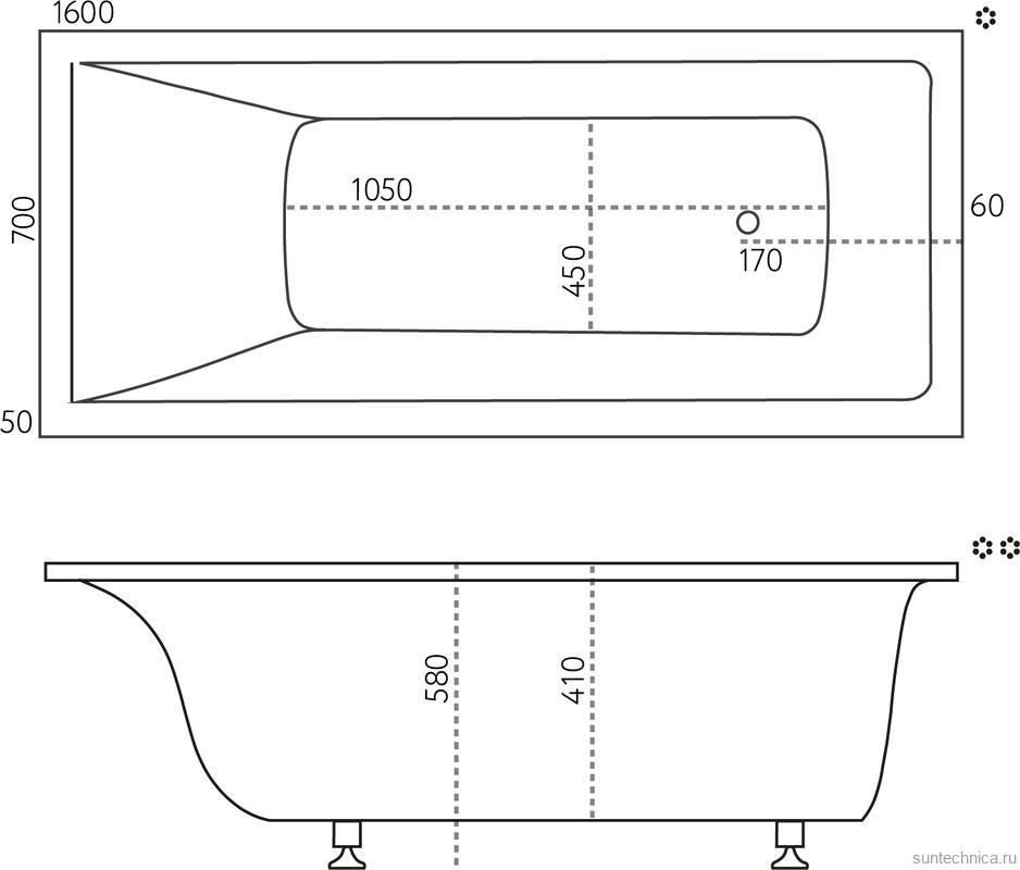Ванна из искусственного камня Marmo Bagno Алесса 160x70 см, встраиваемая, белая, на ножках