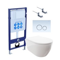 Комплект Унитаз подвесной AQUATEK Поларис AQ0700-00 безободковый, с микролифтом + Инсталляция Standard INS-0000012 + Комплект креплений KKI-0000002 + Кнопка KDI-0000015 белый глянец