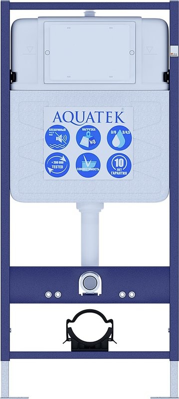 Комплект Унитаз подвесной AQUATEK Поларис AQ0700-00 безободковый, с микролифтом + Инсталляция Standard INS-0000012 + Комплект креплений KKI-0000002 + Кнопка KDI-0000015 белый глянец