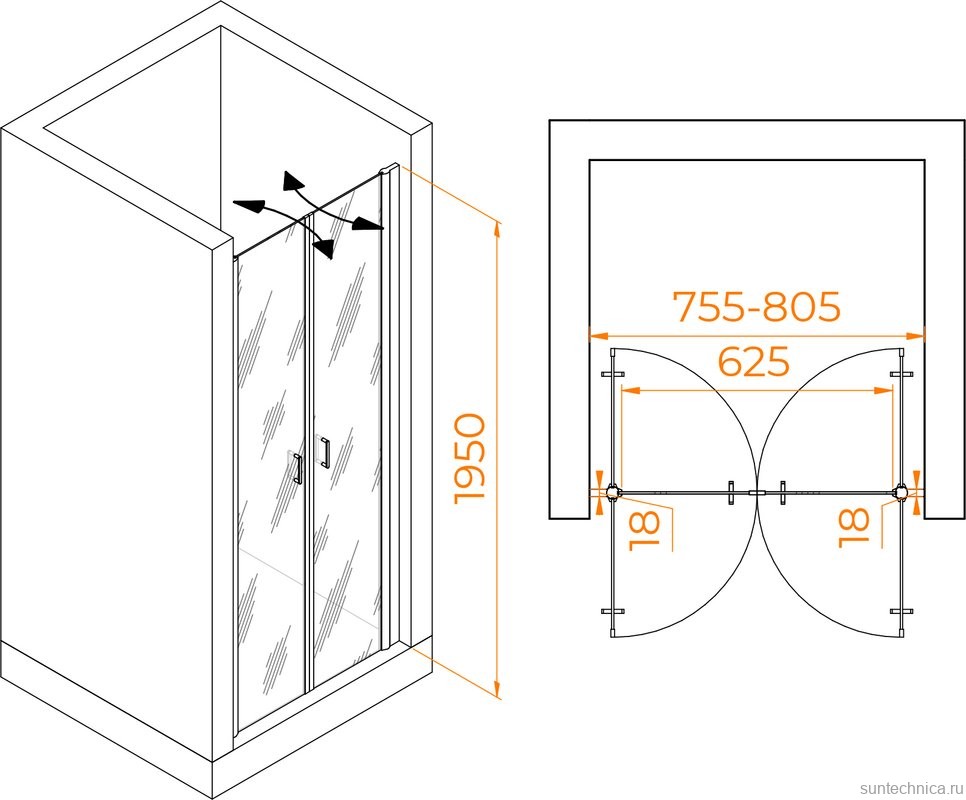 Душевая дверь в нишу RGW Passage PA-104-B 80 см, профиль черный, стекло прозрачное