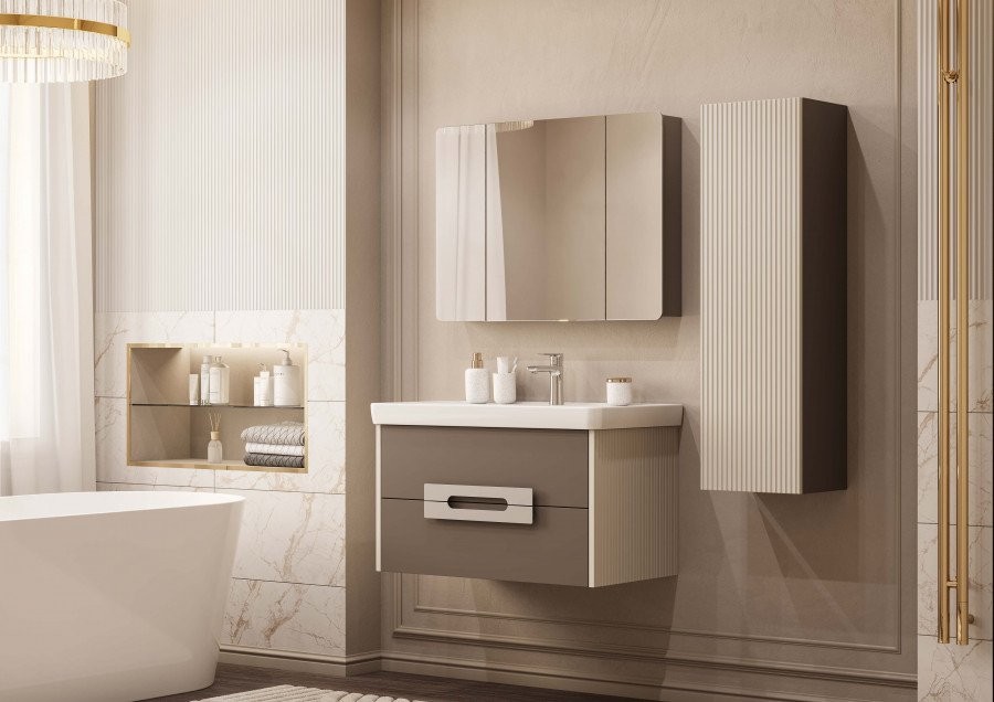 Мебель для ванной комнаты AQUATON Ар-Деко 85 подвесная, 2 ящика, кашемир