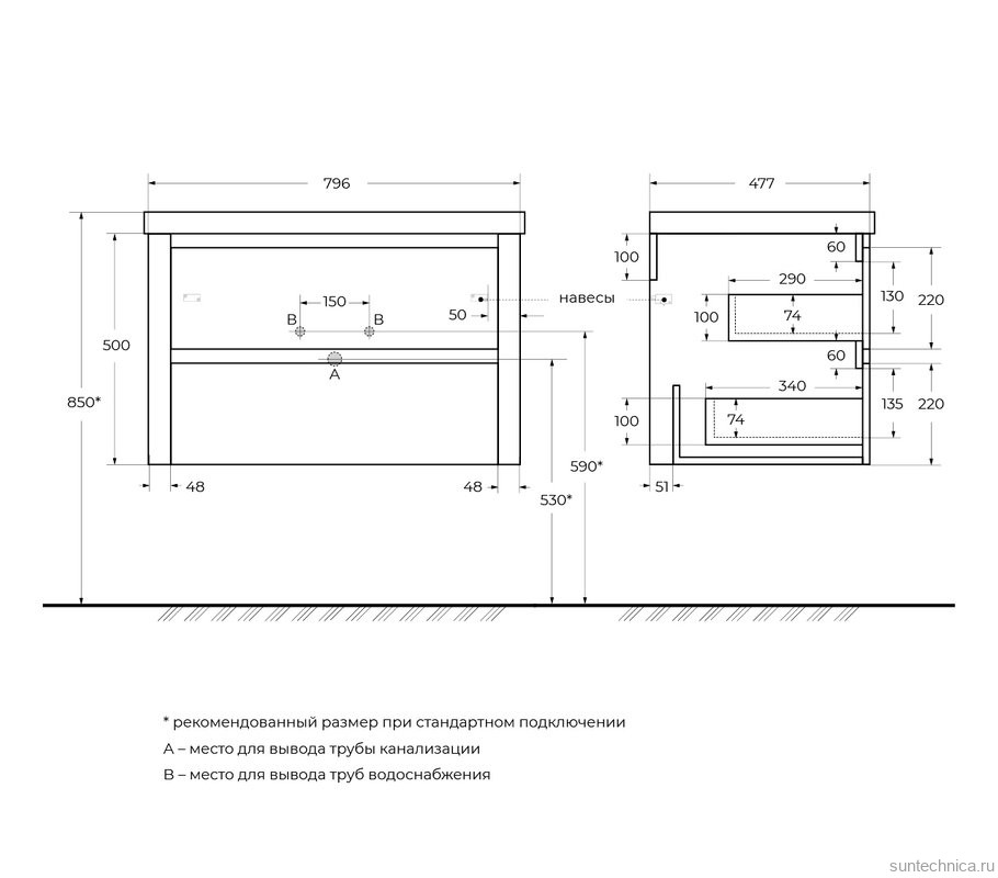 Мебель для ванной комнаты Cezares Relax 80 подвесная, 2 ящика, брашированное золото