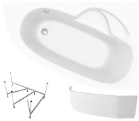 Акриловая ванна Lavinia Boho Bell Pro R 150x100 см, угловая, правая, встраиваемая, белая, асимметричная, с каркасом, с экраном, с сиденьем