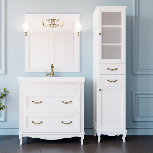 Мебель для ванной комнаты ValenHouse Лиора 90 белая, фурнитура бронза