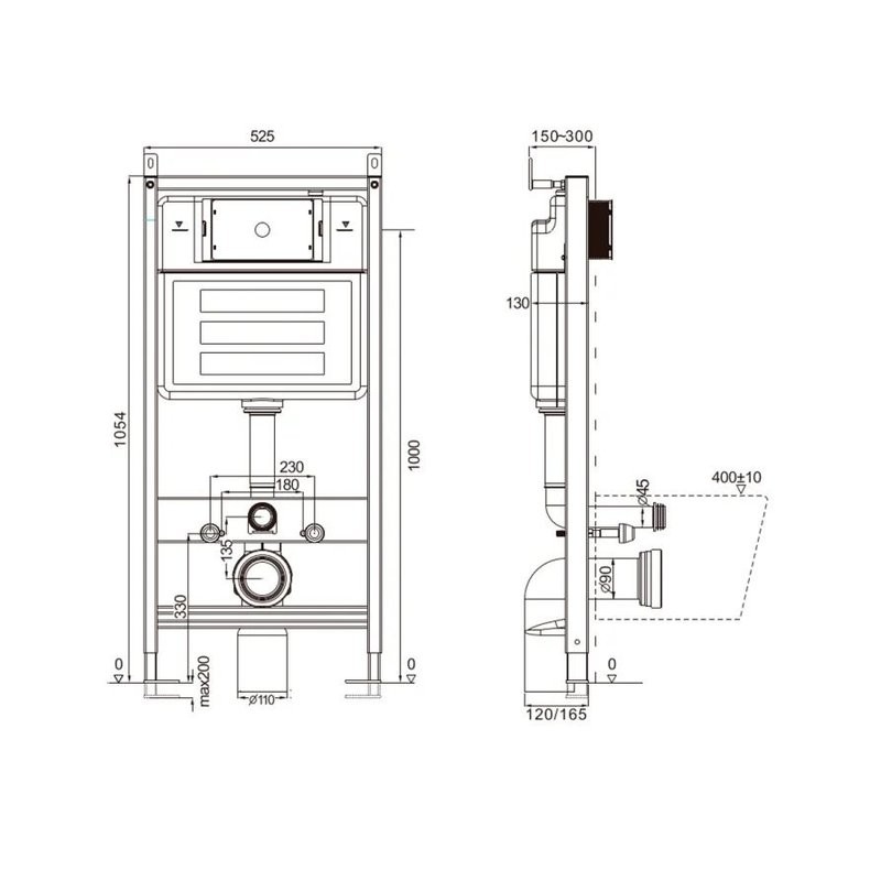 Инсталляция для унитаза AQUAme AQM4002 пневматическое управление