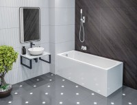 Комплект Акриловая ванна 1MarKa Modern Стандарт 2+ 150x75 см, пристенная, белая, со сливом-переливом