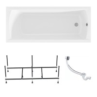 Комплект Акриловая ванна 1MarKa Modern Стандарт 2+ 150x75 см, пристенная, белая, со сливом-переливом