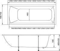Комплект Акриловая ванна 1MarKa Modern Стандарт 2+ 150x75 см, пристенная, белая, со сливом-переливом